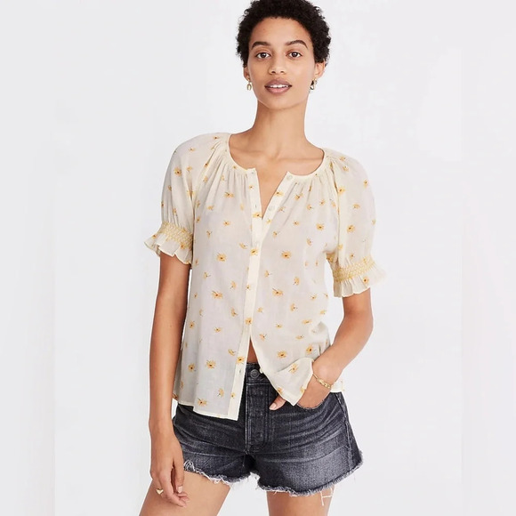 MADEWELL Smocked Button Up Top in‎ French Daisies - Picture 1 of 10